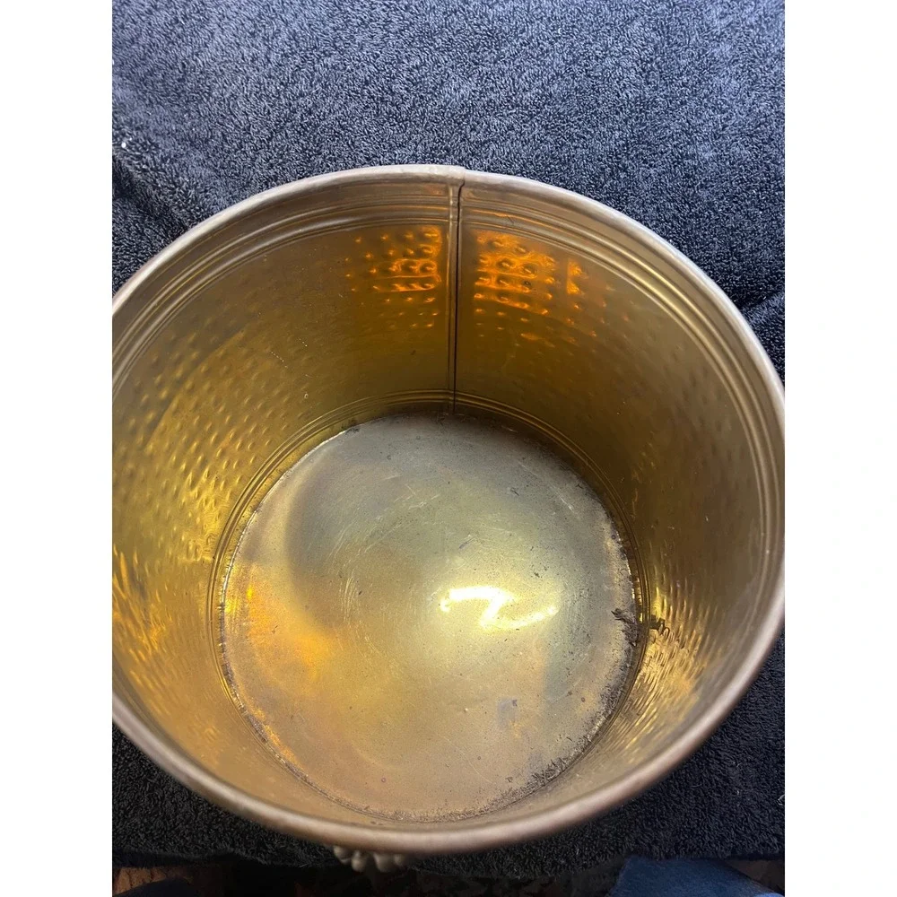 Vintage Solid Brass Hammered Planter Ice Bucket Grape Cluster Made inIndia 9.5in